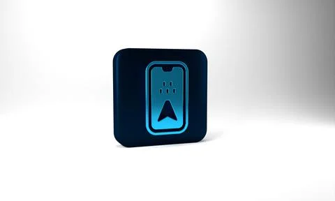 Blue Infographic of city map navigation icon isolated on grey background. Mobile Illustrazione stock