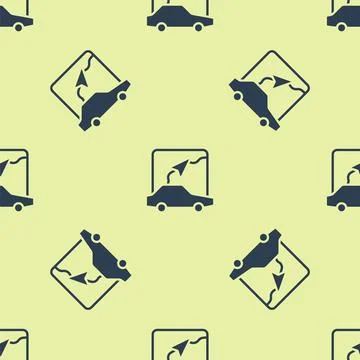 Blue Infographic of city map navigation icon isolated seamless pattern on yellow Stock Illustration