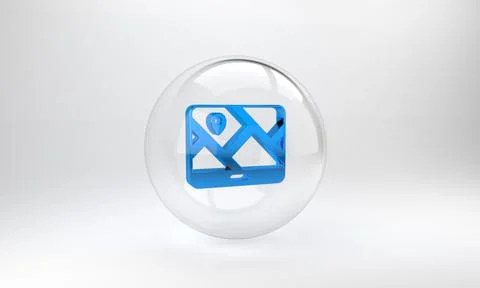 Blue Infographic of city map navigation icon isolated on grey background. Mob 스톡 일러스트