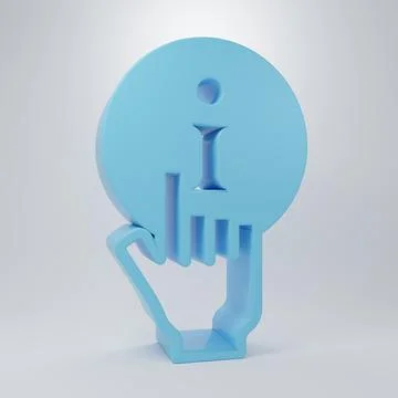 Blue Information icon isolated on grey background. Minimalism concept. 3D r.. Illustrazione stock