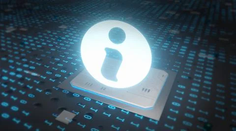 Blue Information Technology Concept with info symbol as a neon light. Vibrant 스톡 일러스트