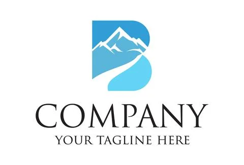 Blue Initial Letter B Mountain Logo Design	 Stock Illustration