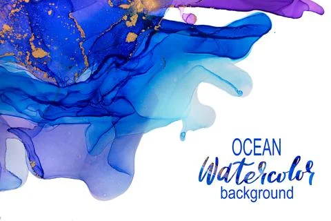 Blue Ink Flow Isolated on White Background. Artwork Template for Greeting Card Stock Illustration