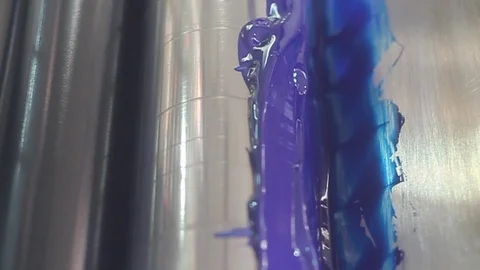 Blue ink on the offset print machine Stock Footage 124279224