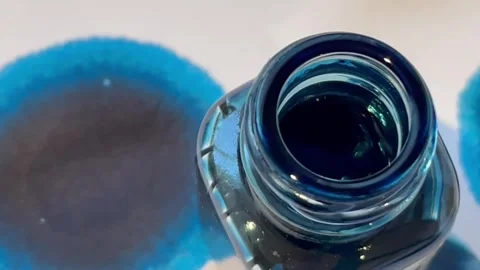 Blue Ink Pot Close up 2 Stock Footage 252019628