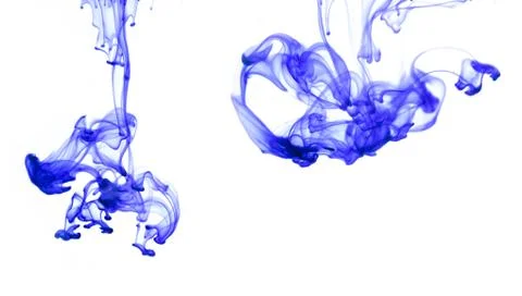 Blue ink poured into water. white background Stock Photos