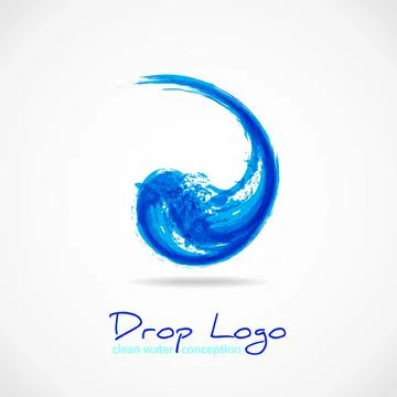 Blue ink splash logo. Abstract colorful falling water wave. Eco fluid stream Stock Illustration