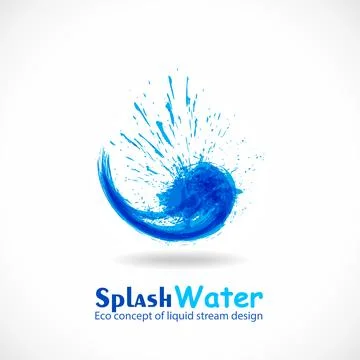 Blue ink splash logo. Abstract colorful falling water wave. Eco fluid stream Stock Illustration