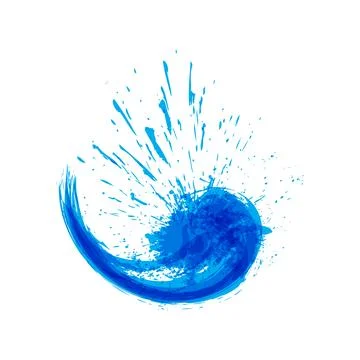 Blue ink splash logo. Abstract colorful falling water wave. Eco fluid stream Stock Illustration
