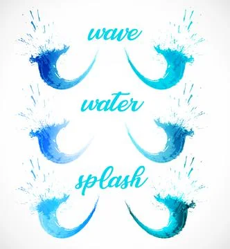 Blue ink splash logo set. Abstract colorful water wave collection. Eco fluid Stock Illustration