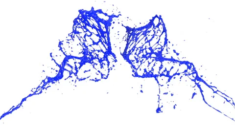 Blue ink splashes collide in slow motion, alpha channel included (FULL HD) Video stock 36565339