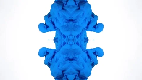 Blue ink stacks into a narrow mirrored pillar on white Stock-Footage 338108283