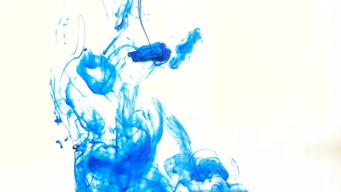 Blue ink in water right on white Stock Footage 100531958