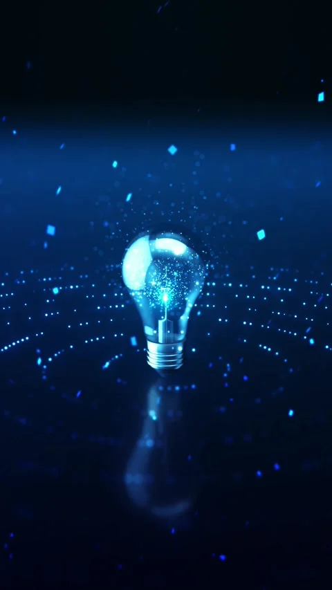 Blue innovation light bulb background glowing idea symbol, circular dotted waves Stock Footage 340525537