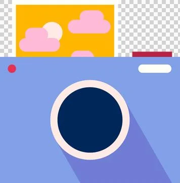Blue instant camera is being shown in flat design with emerging print on 스톡 일러스트