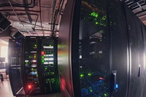Blue intelligence AI systems are hosted in the datacenter's cloud computing.. Stock Photos