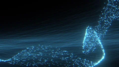 Blue Inter Connected Strands of Particles Weaving Together Creating Hologram Vídeos de archivo 317686805