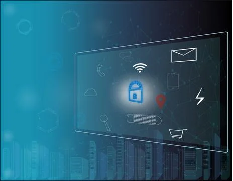 Blue interface background with icons set ,online shopping, payment. Stock Photos