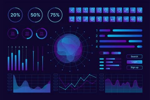 Blue interface kit for UI UX web design, dashboard panel elements color icon set Stock Illustration