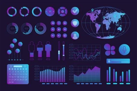 Blue interface kit for UI UX web design, dashboard panel elements color icon set Stock Illustration