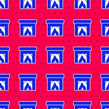 Blue Interior fireplace icon isolated seamless pattern on red background. Vector Stock Illustration
