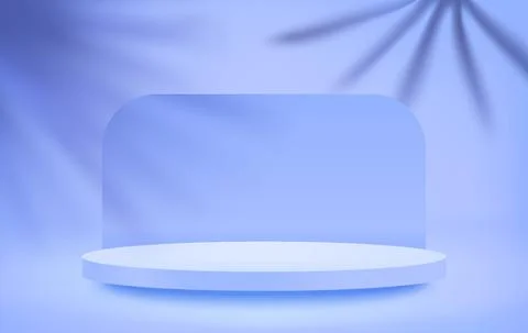 Blue interior with podium and leaf shadows. 3d vector illustration Stock Illustration
