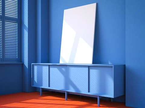 Blue interior with red floor and blank canvas イラスト素材