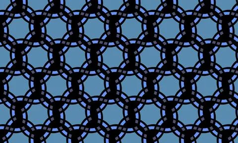 Blue Interlocking Circle Pattern, Abstract Seamless Geometric Lattice Background Stock Illustration