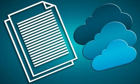 Blue internet cloud icon and White line text document 스톡 일러스트