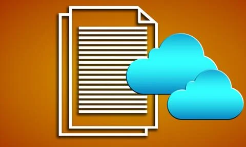 Blue internet cloud icon and White line text document Illustrazione stock
