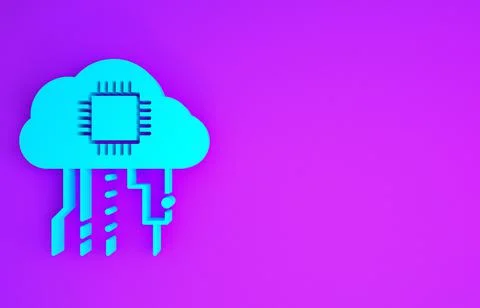 Blue Internet of things icon isolated on purple background. Cloud computing d イラスト素材