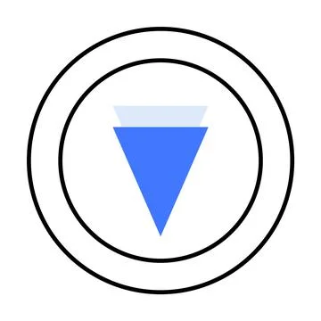 Blue Inverted Triangle Within Nested Circular Rings on White Background Illustrazione stock