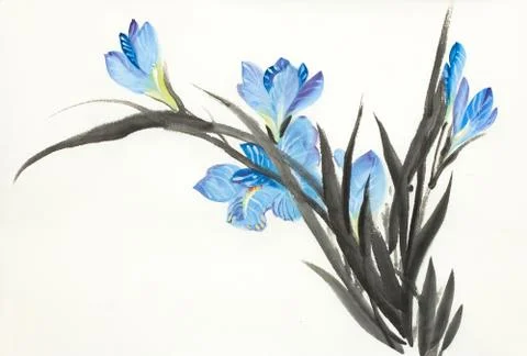 Blue iris flowers Stock Illustration