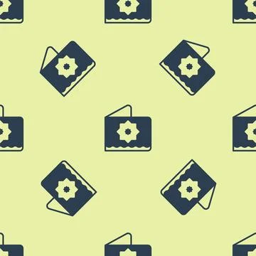 Blue Islamic octagonal star ornament icon isolated seamless pattern on yellow Stock Illustration