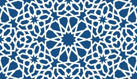 Blue islamic pattern . Seamless arabic geometric pattern, east ornament, indian Stock Illustration