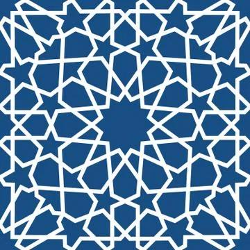 Blue islamic pattern . Seamless arabic geometric pattern, east ornament, indian Stock Illustration