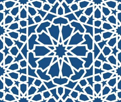 Blue islamic pattern . Seamless arabic geometric pattern, east ornament, indian Stock Illustration