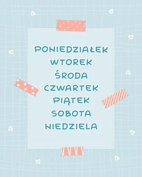 Blue isolated set of flat Week days from Monday to Sunday in Polish language, Stock Illustration