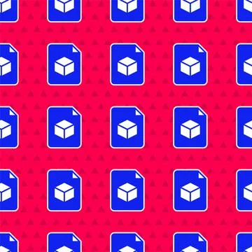 Blue Isometric cube file icon isolated seamless pattern on red background Illustrazione stock