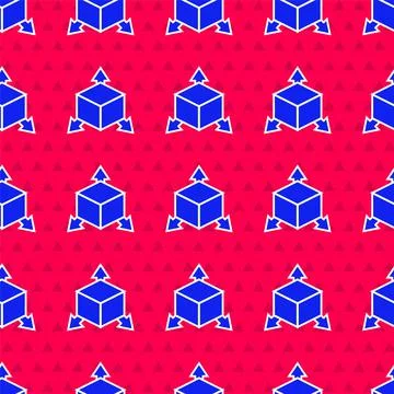 Blue Isometric cube icon isolated seamless pattern on red background. Geometric イラスト素材