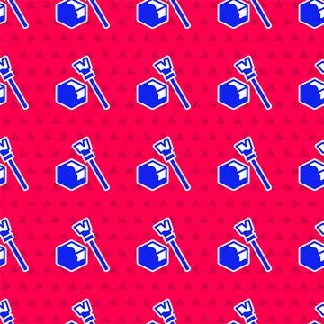 Blue Isometric cube icon isolated seamless pattern on red background. Geometric イラスト素材