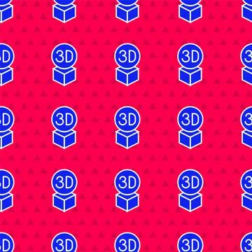 Blue Isometric cube icon isolated seamless pattern on red background. Geometric イラスト素材