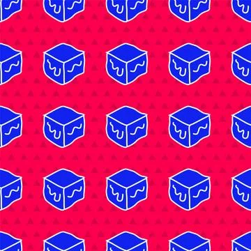 Blue Isometric cube icon isolated seamless pattern on red background. Geometr イラスト素材