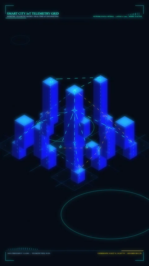 Blue isometric data chart animation HUD interface Stock Footage 347556503