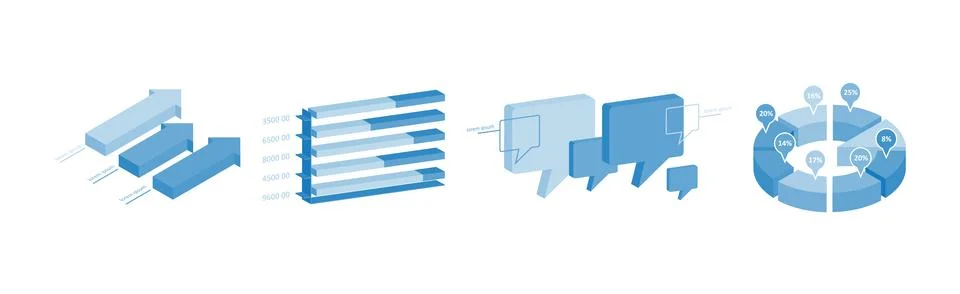 Blue Isometric Infographic Elements with Chart and Diagram Vector Set Stock Illustration