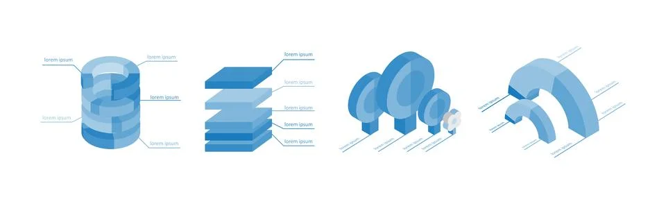 Blue Isometric Infographic Elements with Chart and Diagram Vector Set Stock Illustration