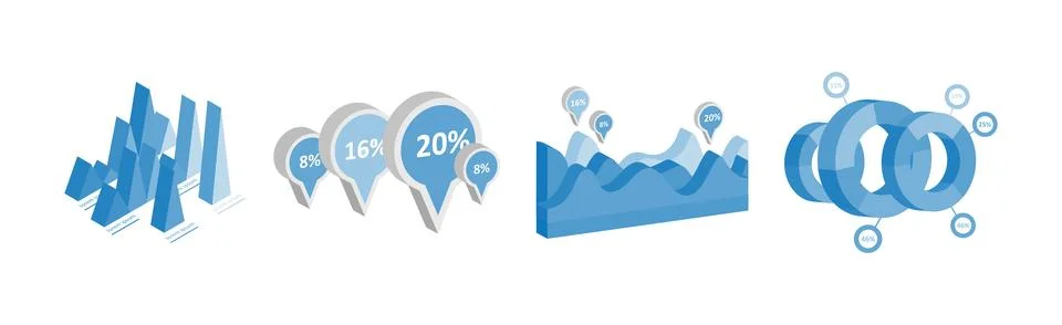 Blue Isometric Infographic Elements with Chart and Diagram Vector Set Stockillustratie