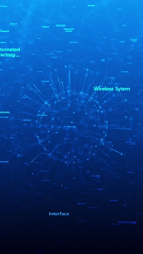 Blue IT network industry background connected nodes, floating technology words, Stock Footage 340525861