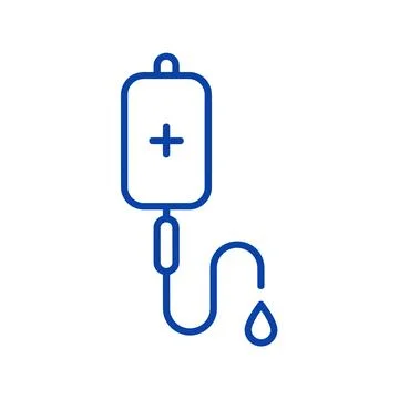 Blue IV Drip Bag Icon Line Art Intravenous Therapy Hospital Medical Care Vector Stock Illustration