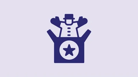 Blue Jack in the box toy icon isolated on purple background. Jester out of the Stock Footage 232916250